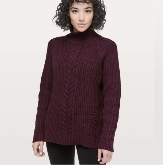 NWT Bring the Cozy Turtleneck Sweater Burgundy Cable Knit Size 12 - Picture 2 of 10